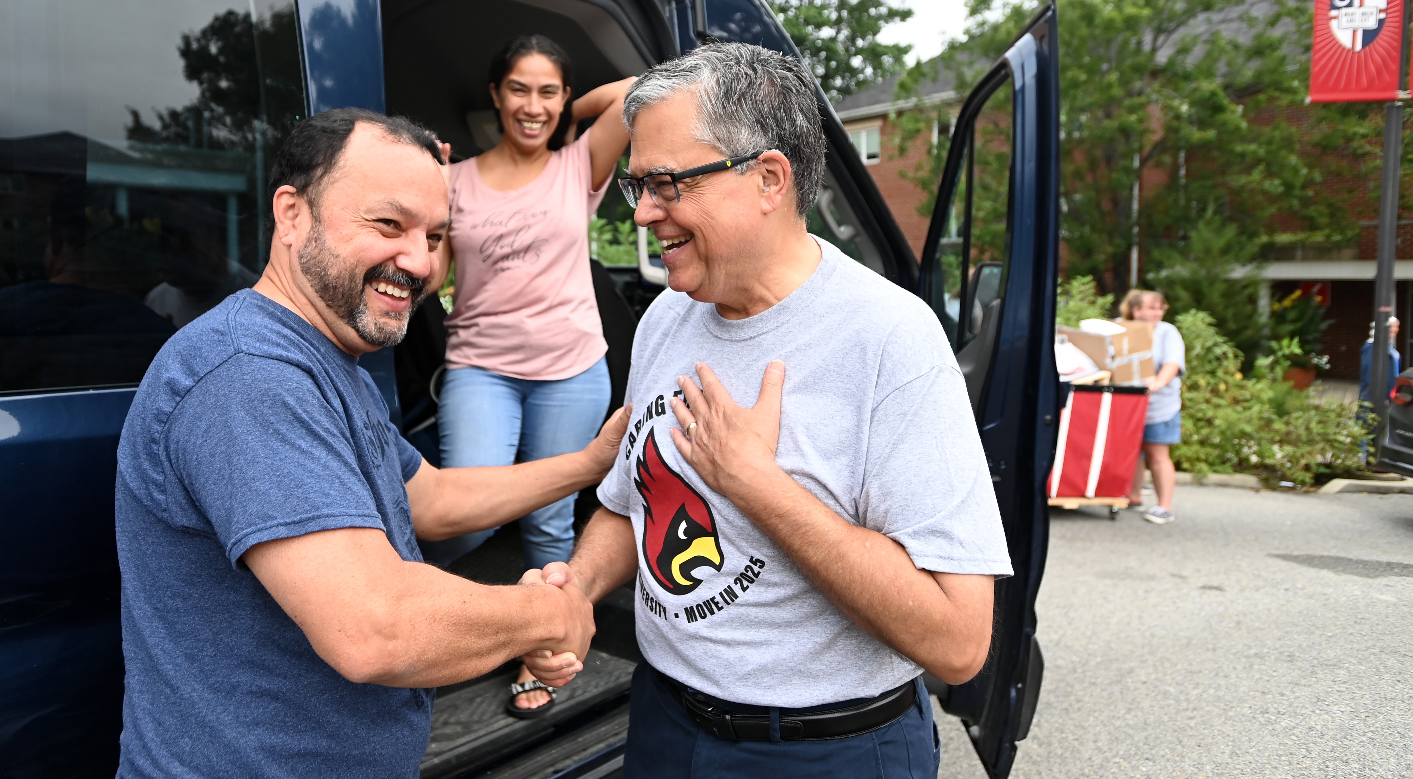 President Kilpatrick shaking a parent's hand on move-in day